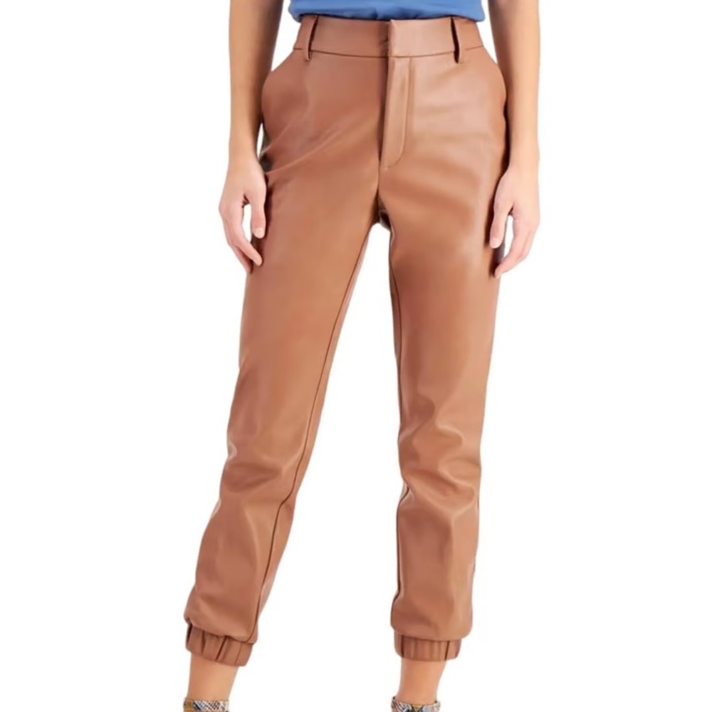 Bar III Camel Brown Colored Faux Leather Jogger Pants